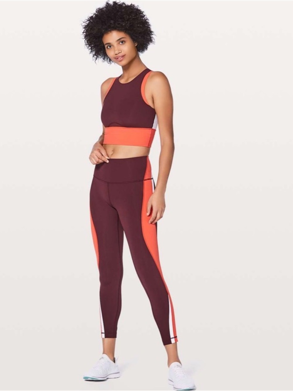 Lululemon Kick Serve Sweat Bra in a tri-color Bordeaux Drama and Orange size 6